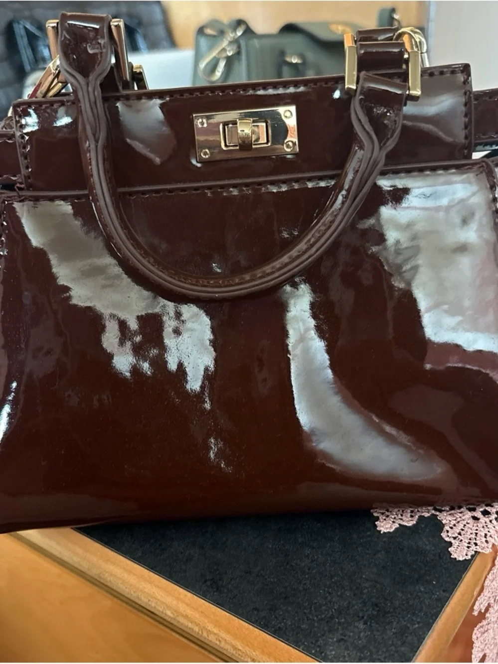 Patent Leather Tote Bag in Deep Brown